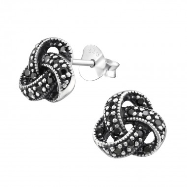Knot - 925 Sterling Silver Stud Earrings with CZ SD30808