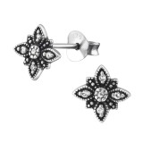 Flower - 925 Sterling Silver Stud Earrings with CZ SD30810