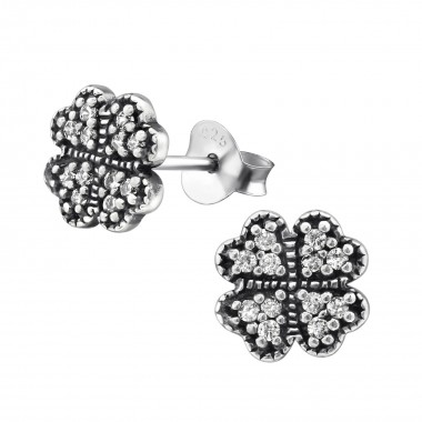 Lucky Clover - 925 Sterling Silver Stud Earrings with CZ SD30811