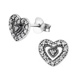 Heart - 925 Sterling Silver Stud Earrings with CZ SD30813