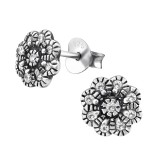 Flower - 925 Sterling Silver Stud Earrings with CZ SD30814