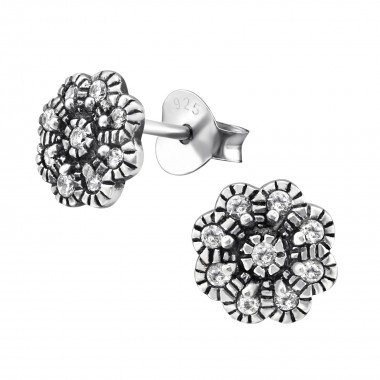 Flower - 925 Sterling Silver Stud Earrings with CZ SD30814