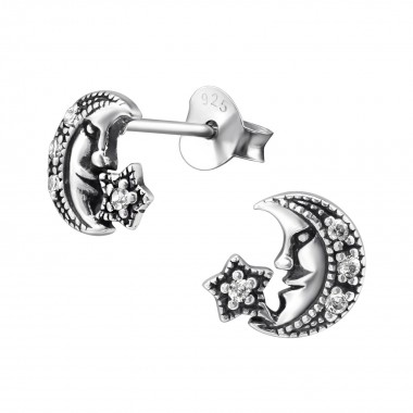 Moon - 925 Sterling Silver Stud Earrings with CZ SD30819