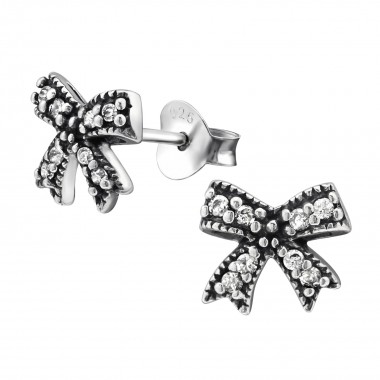 Bow - 925 Sterling Silver Stud Earrings with CZ SD30820