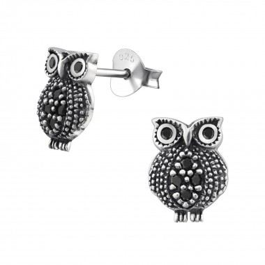 Owl - 925 Sterling Silver Stud Earrings with CZ SD30821