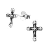 Cross - 925 Sterling Silver Stud Earrings with CZ SD30822