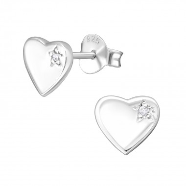 Heart - 925 Sterling Silver Stud Earrings with CZ SD3082