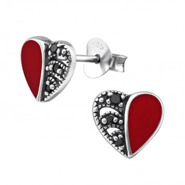 Heart - 925 Sterling Silver Stud Earrings with CZ SD30952