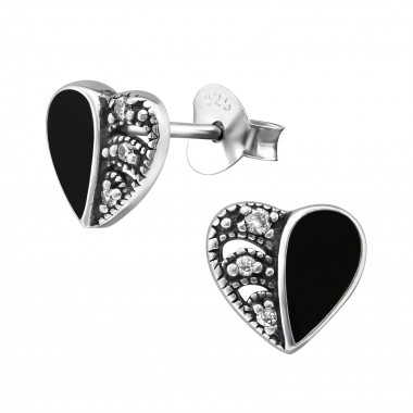 Heart - 925 Sterling Silver Stud Earrings with CZ SD30953