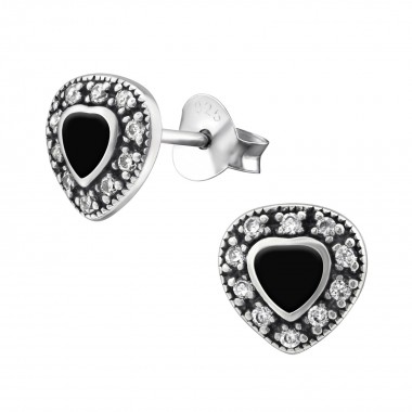Heart - 925 Sterling Silver Stud Earrings with CZ SD30955