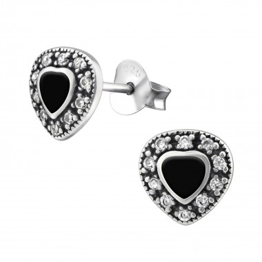 Heart - 925 Sterling Silver Stud Earrings with CZ SD30955