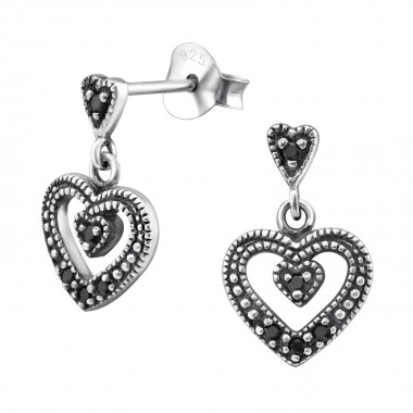 Hanging Heart - 925 Sterling Silver Stud Earrings with CZ SD31012