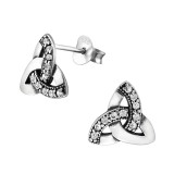 Celtic - 925 Sterling Silver Stud Earrings with CZ SD31236