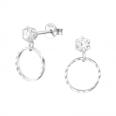 Hanging Circle - 925 Sterling Silver Stud Earrings with CZ SD31358