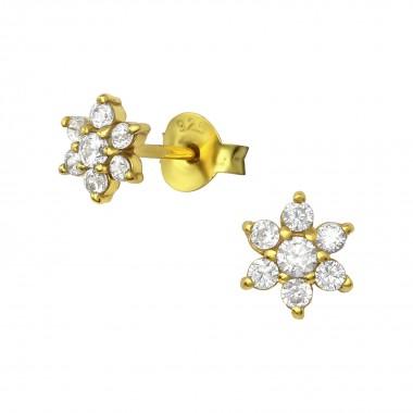 Flower - 925 Sterling Silver Stud Earrings with CZ SD31818