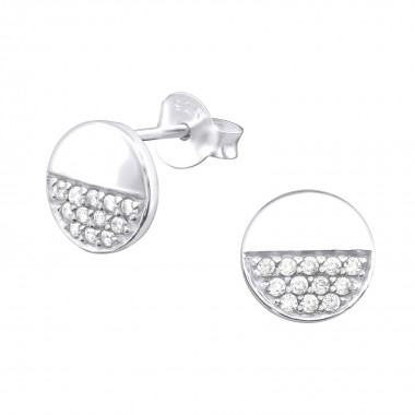 Round - 925 Sterling Silver Stud Earrings with CZ SD32068