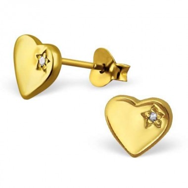 Heart - 925 Sterling Silver Stud Earrings with CZ SD3219