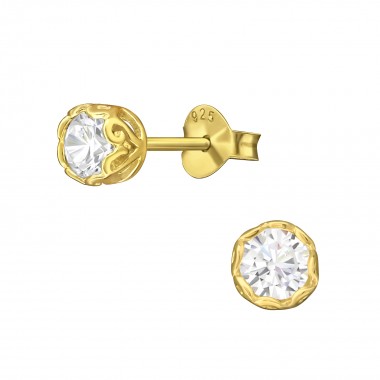 Round - 925 Sterling Silver Stud Earrings with CZ SD3244