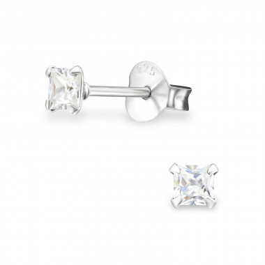 Square 3mm - 925 Sterling Silver Stud Earrings with CZ SD33207