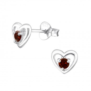 Heart - 925 Sterling Silver Stud Earrings with CZ SD33214