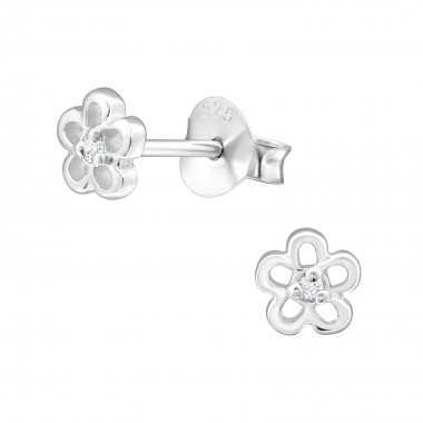 Flower - 925 Sterling Silver Stud Earrings with CZ SD33216
