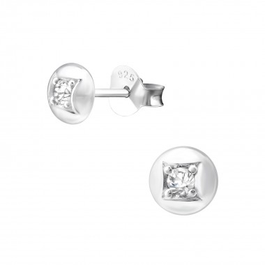 Round - 925 Sterling Silver Stud Earrings with CZ SD33849
