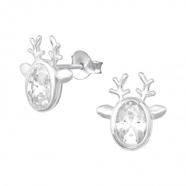 Reindeer - 925 Sterling Silver Stud Earrings with CZ SD35224