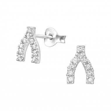 Wishbone - 925 Sterling Silver Stud Earrings with CZ SD35443