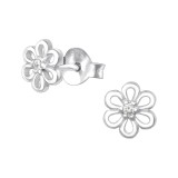 Flower - 925 Sterling Silver Stud Earrings with CZ SD35444