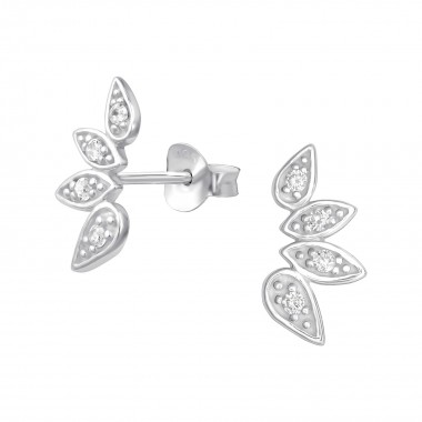 Leaf - 925 Sterling Silver Stud Earrings with CZ SD35756