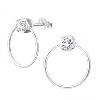 Round Ear Studs With Loose Ring - 925 Sterling Silver Stud Earrings with CZ SD35945