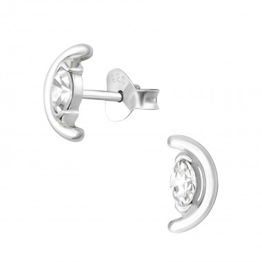 Semi Circle - 925 Sterling Silver Stud Earrings with CZ SD36146