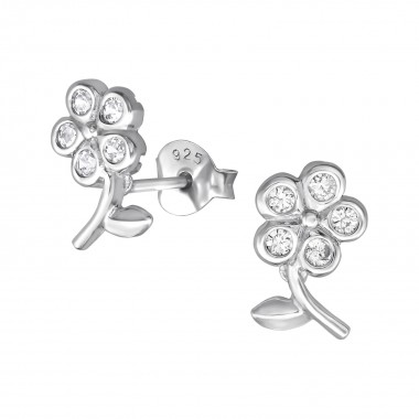 Flower - 925 Sterling Silver Stud Earrings with CZ SD36542