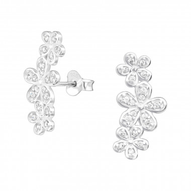 Flowers - 925 Sterling Silver Stud Earrings with CZ SD36779