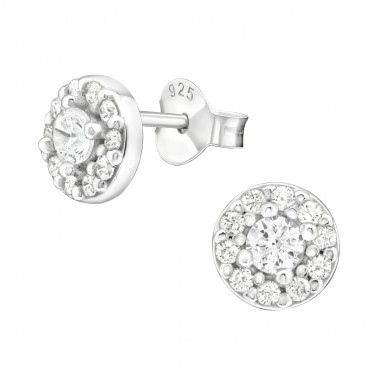 Round - 925 Sterling Silver Stud Earrings with CZ SD36790