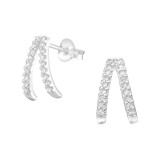 Geometric - 925 Sterling Silver Stud Earrings with CZ SD36792