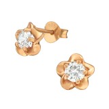Flower - 925 Sterling Silver Stud Earrings with CZ SD36796