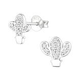 Cactus - 925 Sterling Silver Stud Earrings with CZ SD36803