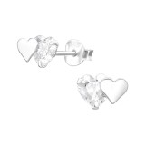 Double Heart - 925 Sterling Silver Stud Earrings with CZ SD37007