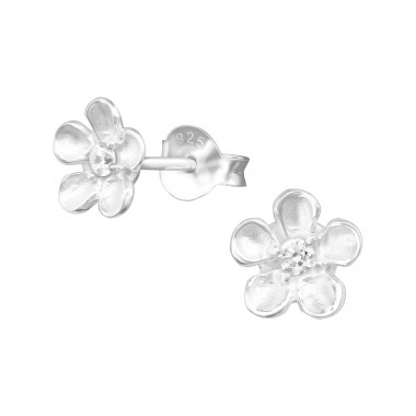 Flower - 925 Sterling Silver Stud Earrings with CZ SD3706