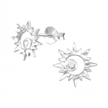 Sun - 925 Sterling Silver Stud Earrings with CZ SD37193