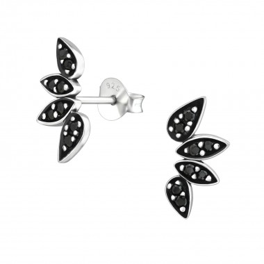 Oxidized - 925 Sterling Silver Stud Earrings with CZ SD37213