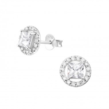 Geometric - 925 Sterling Silver Stud Earrings with CZ SD37531