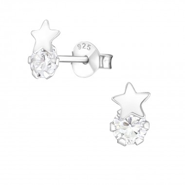 Star - 925 Sterling Silver Stud Earrings with CZ SD37583