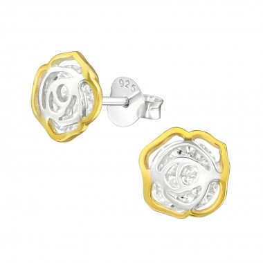 Flower - 925 Sterling Silver Stud Earrings with CZ SD37584
