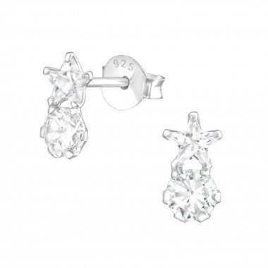 Star - 925 Sterling Silver Stud Earrings with CZ SD37667