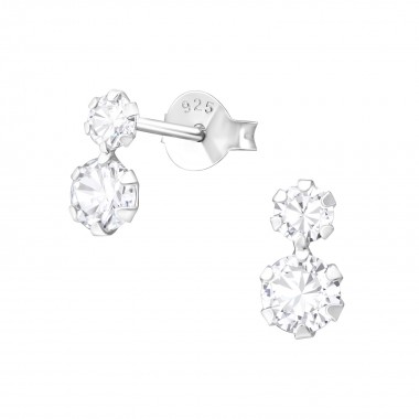 Round - 925 Sterling Silver Stud Earrings with CZ SD37761