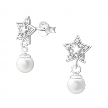 Star - 925 Sterling Silver Stud Earrings with CZ SD37799