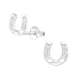 Horse Shoe - 925 Sterling Silver Stud Earrings with CZ SD3780
