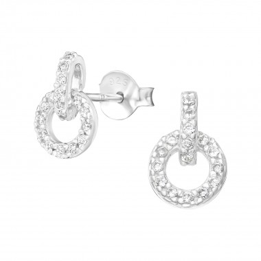 Circle Link - 925 Sterling Silver Stud Earrings with CZ SD37911